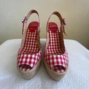 CHRISTIAN LOUBOUTIN PARIS GINGHAM ESPADRILLE WEDGES